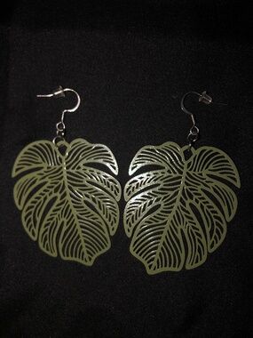 Large Dangling Monstera Leaf Earrings